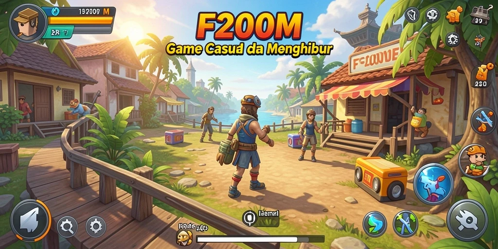 Screenshot gameplay F200M menampilkan suasana bermain yang santai dan penuh warna.