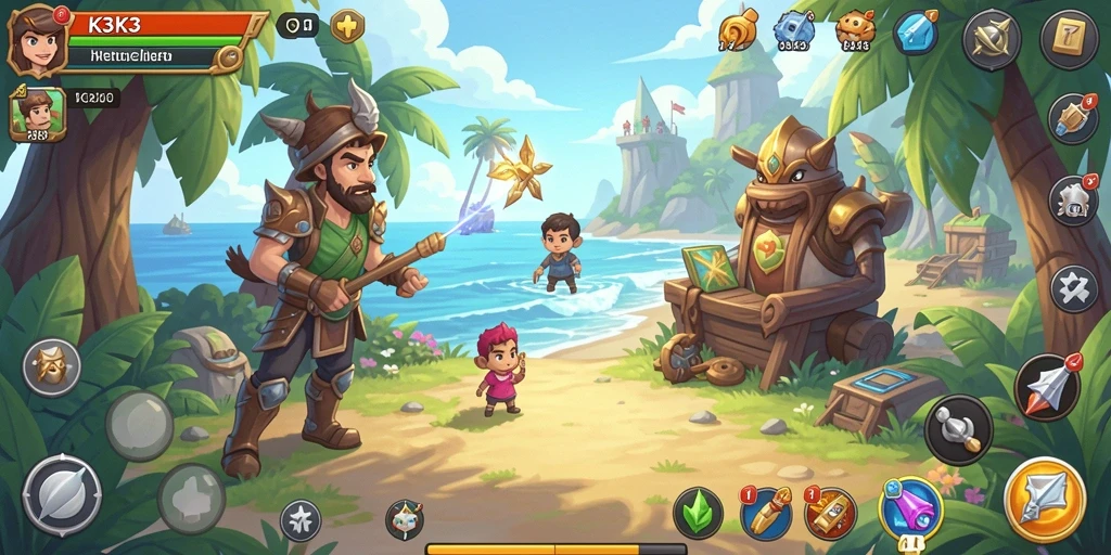 Tampilan gameplay K3K3 yang memukau dengan karakter yang sedang beraksi.