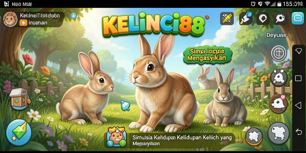 Screenshot dari gameplay KELINCI88 yang menunjukkan kelinci-kelinci yang lucu.