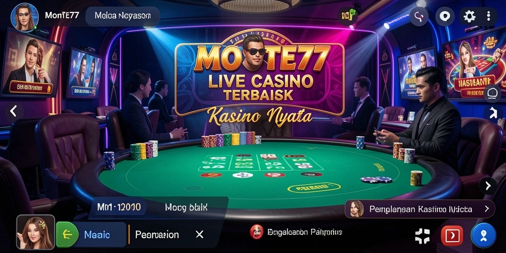 Screenshot gameplay MONTE77 menampilkan dealer yang berinteraksi secara langsung.