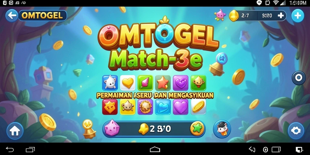 Screenshot gameplay OMTOGEL menampilkan keseruan permainan Match-3.
