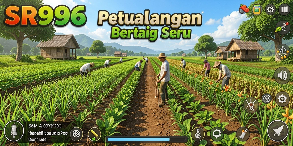 Tampilan gameplay bertani yang menarik dalam SR996 dengan berbagai aktivitas.